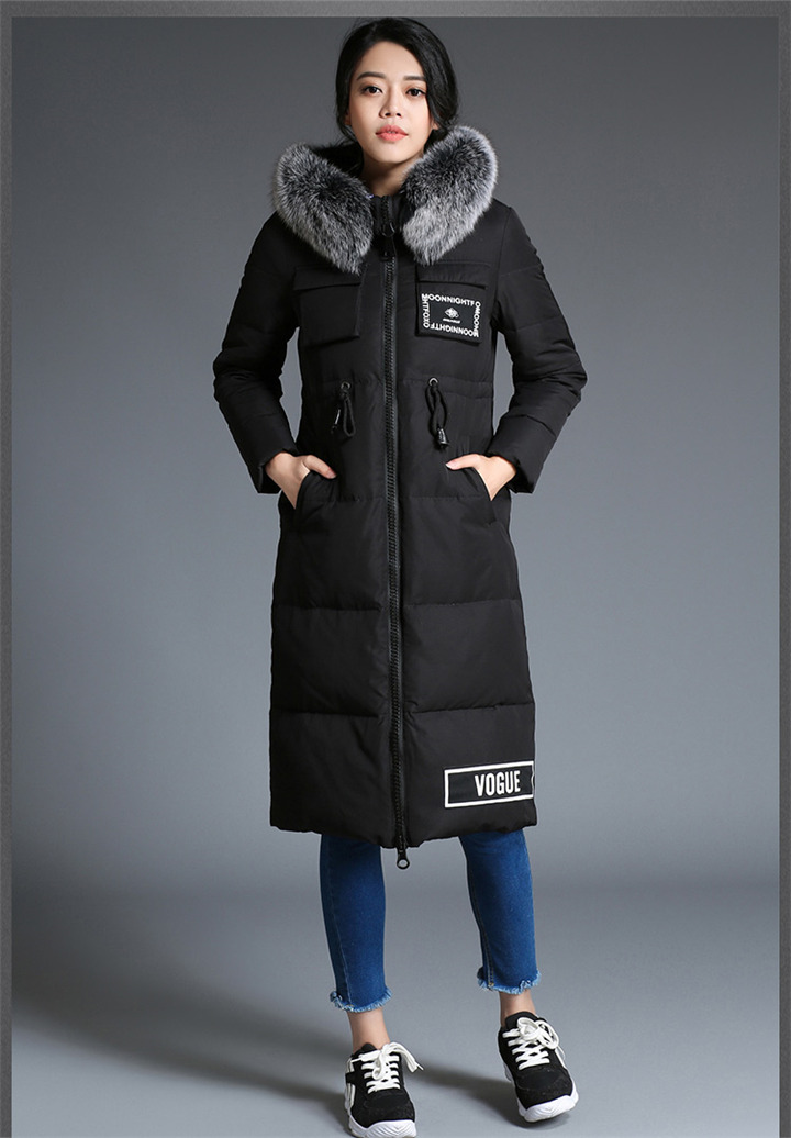 商品名称 咔卢咪2016新款韩版时尚大毛领长款羽绒服k1626 黑色 品牌